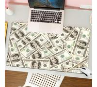 QRFASFZO Tapis de Souris Gaming - 30x80 cm - Tapis de Souris Esports - Ne Glisse jamais - Couverture complète du Bureau - Argent, Pile de Dollars, Motif de Pile de devises avec Portrait de Ben Frankl