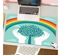 QRFASFZO Tapis de Souris Gaming - 30x80 cm - Tapis de Souris Esports - Ne Glisse jamais - Couverture complète du Bureau - Art, représentation Graphique d'une Main, embrassant Un Arbre avec Un Arc-en-