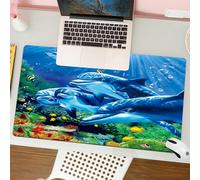 QRFASFZO Tapis de Souris Gaming - 30x80 cm - Tapis de Souris Esports - Ne Glisse jamais - Couverture complète du Bureau - Monde sous-Marin, Dauphins nageant Parmi des récifs colorés et des Bulles, en