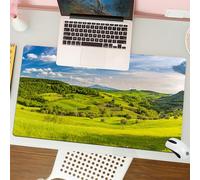 QRFASFZO Tapis de Souris Gaming - 30x80 cm - Tapis de Souris Esports - Ne Glisse jamais - Couverture complète du Bureau - Le Ciel ensoleillé Roule dans Les Champs Verts,Vert Rural et Montagnes lointa