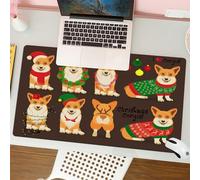 QRFASFZO Tapis de Souris Gaming - 30x80 cm - Tapis de Souris Esports - Ne Glisse jamais - Couverture complète du Bureau - Thème de Noël, Huit Corgis différents Portent des Costumes de Noël, dégageant