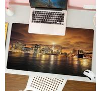 QRFASFZO Tapis de Souris Gaming - 30x80 cm - Tapis de Souris Esports - Ne Glisse jamais - Couverture complète du Bureau - Ville, Paysage de New York Manhattan, Pont de Brooklyn et Gratte-Ciel scintil