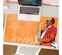 QRFASFZO Tapis de Souris Gaming - 30x80 cm - Tapis de Souris Esports - Ne Glisse jamais - Couverture complète du Bureau - Décor de Musique Jazz, Illustration d'un saxophoniste sur Un phon