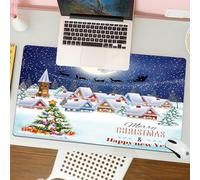 QRFASFZO Tapis de Souris Gaming - 30x80 cm - Tapis de Souris Esports - Ne Glisse jamais - Couverture complète du Bureau - Thème de Noël, Village enneigé, Arbres décorés et Voyage du Père Noël par Une
