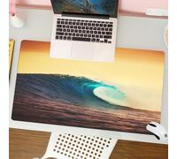 QRFASFZO Tapis de Souris Gaming - 30x80 cm - Tapis de Souris Esports - Ne Glisse jamais - Couverture complète du Bureau - Coucher de Soleil sur l'océan, Vague déferlante dans des Couleurs Chaudes sur