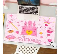 QRFASFZO Tapis de Souris Gaming - 30x80 cm - Tapis de Souris Esports - Ne Glisse jamais - Couverture complète du Bureau - Enfants, Petite Princesse diadème Pantoufles château de fées Papillon Coeur s