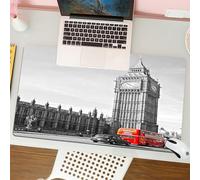 QRFASFZO Tapis de Souris Gaming - 30x80 cm - Tapis de Souris Esports - Ne Glisse jamais - Couverture complète du Bureau - Londres, Big Ben Tower Début du Pont de Westminster avec Taxi Noir et Bus rou