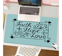 QRFASFZO Tapis de Souris Gaming - 30x80 cm - Tapis de Souris Esports - Ne Glisse jamais - Couverture complète du Bureau - Une Phrase décorative de l'alphabet « Foi + Espoir + Amour », sur Un Fond ble