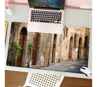 QRFASFZO Tapis de Souris Gaming - 30x80 cm - Tapis de Souris Esports - Ne Glisse jamais - Couverture complète du Bureau - Ville, Rues Italiennes, Ouvertures cintrées, Murs historiques remplis de fleu