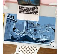 QRFASFZO Tapis de Souris Gaming - 30x80 cm - Tapis de Souris Esports - Ne Glisse jamais - Couverture complète du Bureau - Décor de Musique Jazz, trompettistes sur Un Toit à Paris la Nuit Eiffel Lune
