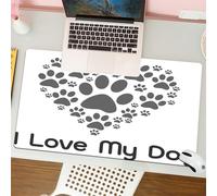 QRFASFZO Tapis de Souris Gaming - 30x80 cm - Tapis de Souris Esports - Ne Glisse jamais - Couverture complète du Bureau - Art, Forme de cœur Faite de Motifs de Pattes avec Le Texte « J'aime Mon Chien