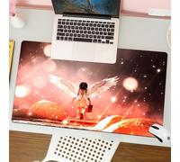 QRFASFZO Tapis de Souris Gaming - 30x80 cm - Tapis de Souris Esports - Ne Glisse jamais - Couverture complète du Bureau - L'Aventure du Petit Ange dans la Nuit étoilée, Illustration 3D, arrière-Plan