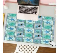 QRFASFZO Tapis de Souris Gaming - 30x80 cm - Tapis de Souris Esports - Ne Glisse jamais - Couverture complète du Bureau - Les Motifs côtiers Nautiques, la Conception en Grille de Coquillages Verts et