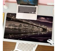 QRFASFZO Tapis de Souris Gaming - 30x80 cm - Tapis de Souris Esports - Ne Glisse jamais - Couverture complète du Bureau - Paysage, Coucher de Soleil sur Le Pont de Brooklyn à New York, Vue sur l'hori