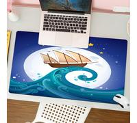 QRFASFZO Tapis de Souris Gaming - 30x80 cm - Tapis de Souris Esports - Ne Glisse jamais - Couverture complète du Bureau - Lune, Vieux Navire avec tempête chevauchant Les Vagues Pleine Lune et étoile