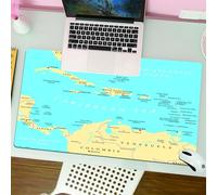 QRFASFZO Tapis de Souris Gaming - 30x80 cm - Tapis de Souris Esports - Ne Glisse jamais - Couverture complète du Bureau - Carte détaillée des Caraïbes, des Pays, des îles et des Villes côtières