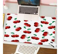 QRFASFZO Tapis de Souris Gaming - 30x80 cm - Tapis de Souris Esports - Ne Glisse jamais - Couverture complète du Bureau - Dessin animé, Cerises Rouges répétées sur Fond Blanc