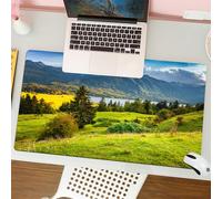 QRFASFZO Tapis de Souris Gaming - 30x80 cm - Tapis de Souris Esports - Ne Glisse jamais - Couverture complète du Bureau - Vue imprenable sur Un Terrain Vert émeraude se reflétant dans des Lacs tranqu