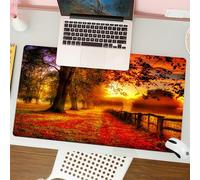 QRFASFZO Tapis de Souris Gaming - 30x80 cm - Tapis de Souris Esports - Ne Glisse jamais - Couverture complète du Bureau - Une Route paisible en Automne, baignée par la Douce lumière du Soleil couchan