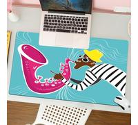 QRFASFZO Tapis de Souris Gaming - 30x80 cm - Tapis de Souris Esports - Ne Glisse jamais - Couverture complète du Bureau - Décor de Musique Jazz, Illustration contemporaine d'un saxophoniste