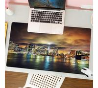 QRFASFZO Tapis de Souris Gaming - 30x80 cm - Tapis de Souris Esports - Ne Glisse jamais - Couverture complète du Bureau - Ville, Skyline emblématique de Manhattan au crépuscule, bâtiments imposants e