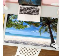 QRFASFZO Tapis de Souris Gaming - 30x80 cm - Tapis de Souris Esports - Ne Glisse jamais - Couverture complète du Bureau - Plage de Sable déserte avec cocotiers et Ciel Bleu en arrière-Plan. Concept d