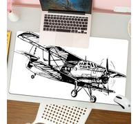 QRFASFZO Tapis de Souris Gaming - 30x80 cm - Tapis de Souris Esports - Ne Glisse jamais - Couverture complète du Bureau - Décoration d'avion Vintage, Dessin de monoplan esquissé, Doux et Confortable