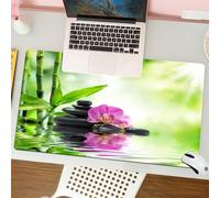 QRFASFZO Tapis de Souris Gaming - 30x80 cm - Tapis de Souris Esports - Ne Glisse jamais - Couverture complète du Bureau - Bambou, Pierres Zen et orchidées se reflètent dans Une Eau Tranquille, Fond d