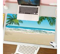 QRFASFZO Tapis de Souris Gaming - 30x80 cm - Tapis de Souris Esports - Ne Glisse jamais - Couverture complète du Bureau - Illustration d'un océan Azur avec Un Ciel Bleu et du Sable Blanc