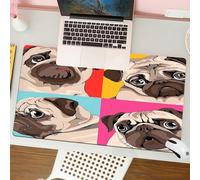 QRFASFZO Tapis de Souris Gaming - 30x80 cm - Tapis de Souris Esports - Ne Glisse jamais - Couverture complète du Bureau - Quatre Portraits de carlins aux Couleurs Vives, Style Pop Art. Composition hu