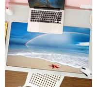 QRFASFZO Tapis de Souris Gaming - 30x80 cm - Tapis de Souris Esports - Ne Glisse jamais - Couverture complète du Bureau - Charmante scène de Plage avec Arc-en-Ciel et étoiles de mer, Photographie éto