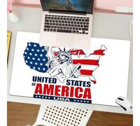QRFASFZO Tapis de Souris Gaming - 30x80 cm - Tapis de Souris Esports - Ne Glisse jamais - Couverture complète du Bureau - Carte USA, États-Unis d'Amérique Typographie Statue de la Liberté Icône Illus