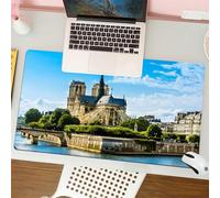 QRFASFZO Tapis de Souris Gaming - 30x80 cm - Tapis de Souris Esports - Ne Glisse jamais - Couverture complète du Bureau - Décor de Paris, Cathédrale Notre Dame De Paris Ancienne Destination de voyag