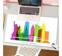 QRFASFZO Tapis de Souris Gaming - 30x80 cm - Tapis de Souris Esports - Ne Glisse jamais - Couverture complète du Bureau - Américain, Monuments de New York Statue de la Liberté Empire State Cathédrale