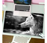 QRFASFZO Tapis de Souris Gaming - 30x80 cm - Tapis de Souris Esports - Ne Glisse jamais - Couverture complète du Bureau - Portraits animaliers de Loups aux Tons Noir et Blanc, mettant en Valeur Ses c
