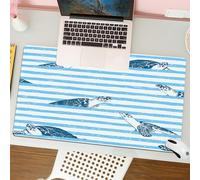 QRFASFZO Tapis de Souris Gaming - 30x80 cm - Tapis de Souris Esports - Ne Glisse jamais - Couverture complète du Bureau - Motif sans Couture - Tortues sur Texture rayée Bleue.