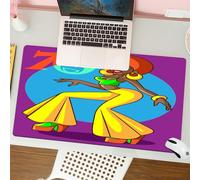 QRFASFZO Tapis de Souris Gaming - 30x80 cm - Tapis de Souris Esports - Ne Glisse jamais - Couverture complète du Bureau - Décorations de fête des années 70 : Une Femme Afro-américaine Dansant en dis