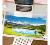 QRFASFZO Tapis de Souris Gaming - 30x80 cm - Tapis de Souris Esports - Ne Glisse jamais - Couverture complète du Bureau - Ensemble de lac, Paysage de Montagne avec forêt et lac dans Un Ciel Nuageux e