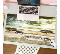 QRFASFZO Tapis de Souris Gaming - 30x80 cm - Tapis de Souris Esports - Ne Glisse jamais - Couverture complète du Bureau - Paysage Afrique Savane Sauvage Safari Éléphant Coucher de Soleil Animaux Brou