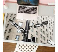 QRFASFZO Tapis de Souris Gaming - 30x80 cm - Tapis de Souris Esports - Ne Glisse jamais - Couverture complète du Bureau - Ville, Intersection emblématique de Wall Street à Manhattan, Panneaux de Sign