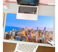 QRFASFZO Tapis de Souris Gaming - 30x80 cm - Tapis de Souris Esports - Ne Glisse jamais - Couverture complète du Bureau - Vue sur Les toits de Chicago, Les imposants bâtiments de la Ville illuminent