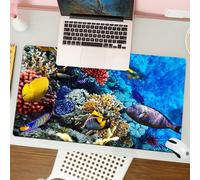 QRFASFZO Tapis de Souris Gaming - 30x80 cm - Tapis de Souris Esports - Ne Glisse jamais - Couverture complète du Bureau - Monde sous-Marin, Divers Poissons tropicaux dans des récifs coralliens coloré