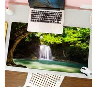 QRFASFZO Tapis de Souris Gaming - 30x80 cm - Tapis de Souris Esports - Ne Glisse jamais - Couverture complète du Bureau - Cascade, Cascade coulant vers Le lac au Fond de la forêt, Photo de Paradis ch