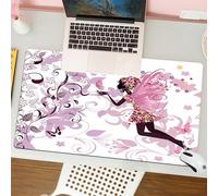 QRFASFZO Tapis de Souris Gaming - 30x80 cm - Tapis de Souris Esports - Ne Glisse jamais - Couverture complète du Bureau - Une fée décorée de Fleurs et de Papillons, Volant Parmi Un tas de pétales et