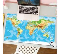 QRFASFZO Tapis de Souris Gaming - 30x80 cm - Tapis de Souris Esports - Ne Glisse jamais - Couverture complète du Bureau - Carte topographique du Monde, Carte continentale et océanique, aperçu Global