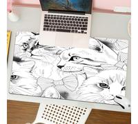 QRFASFZO Tapis de Souris Gaming - 30x80 cm - Tapis de Souris Esports - Ne Glisse jamais - Couverture complète du Bureau - Motif sans Couture avec Portraits de Chats en Cravate. Illustration vectoriel
