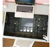 QRFASFZO Tapis de Souris Gaming - 30x80 cm - Tapis de Souris Esports - Ne Glisse jamais - Couverture complète du Bureau - Décor Gothique, Pleine Lune, Oiseaux, Conte de fées, Vieux château, Balcon, b