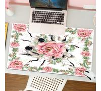 QRFASFZO Tapis de Souris Gaming - 30x80 cm - Tapis de Souris Esports - Ne Glisse jamais - Couverture complète du Bureau - Châle Floral Textile. Foulard en Soie orné de Roses et d'une Grue Japonaise.