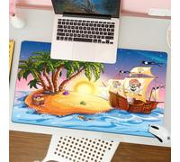 QRFASFZO Tapis de Souris Gaming - 30x80 cm - Tapis de Souris Esports - Ne Glisse jamais - Couverture complète du Bureau - Pirate, île au trésor avec Palmiers Fantastique Ciel Nocturne Drapeaux de