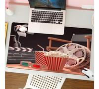 QRFASFZO Tapis de Souris Gaming - 30x80 cm - Tapis de Souris Esports - Ne Glisse jamais - Couverture complète du Bureau - Thème de Film, Claps pour Le Tournage de Films, Pop-Corn et bobines de Film